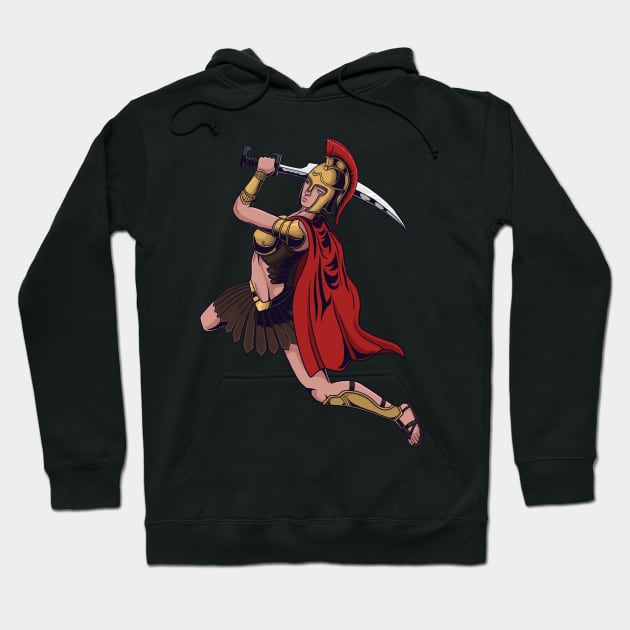 Spartan warrior woman in action with holding sword Hoodie by Ardiyan nugrahanta